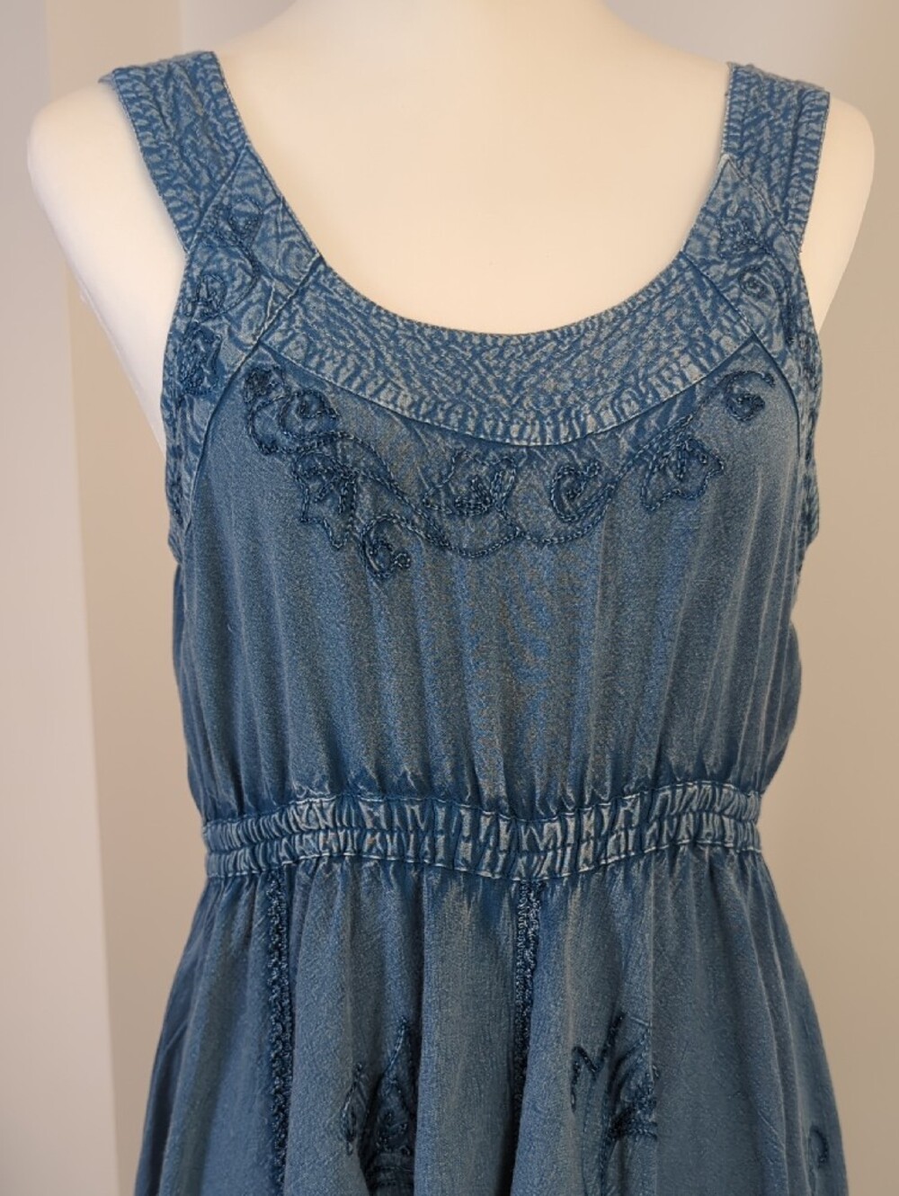 Vintage Magic Mineral Wash Floral Embroidered Handkerchief Midi Dress XL - Picture 5 of 14